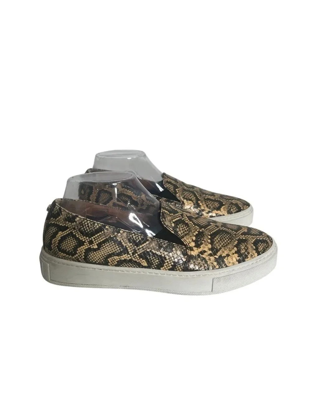 Aquatalia Onida Snake Print Leather Slip-On Sneakers in Caramel Women’s Size 9.5
